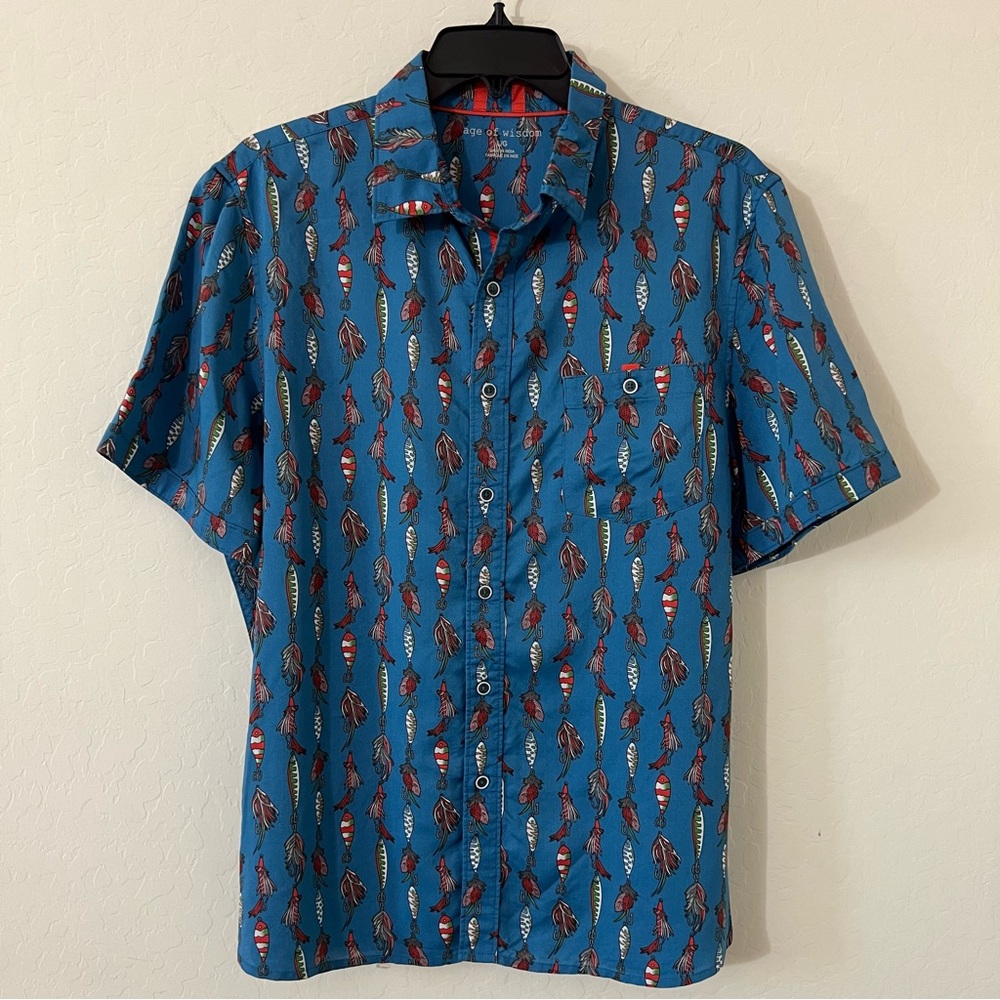Age Of Wisdom Fish Print Modal Short Sleeve Woven Shirt